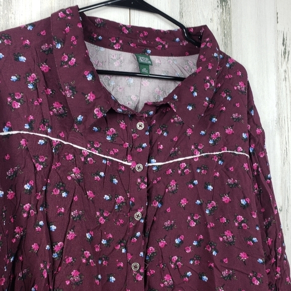 wild fable maroon floral long sleeve button down shirt women's plus 4X - Picture 2 of 9